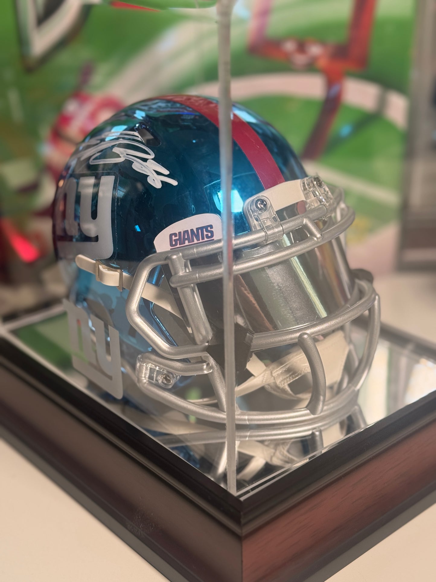 Saquon Barkley Signed Mini Helmet – Blue Chrome with Silver Visor – Beckett COA Included