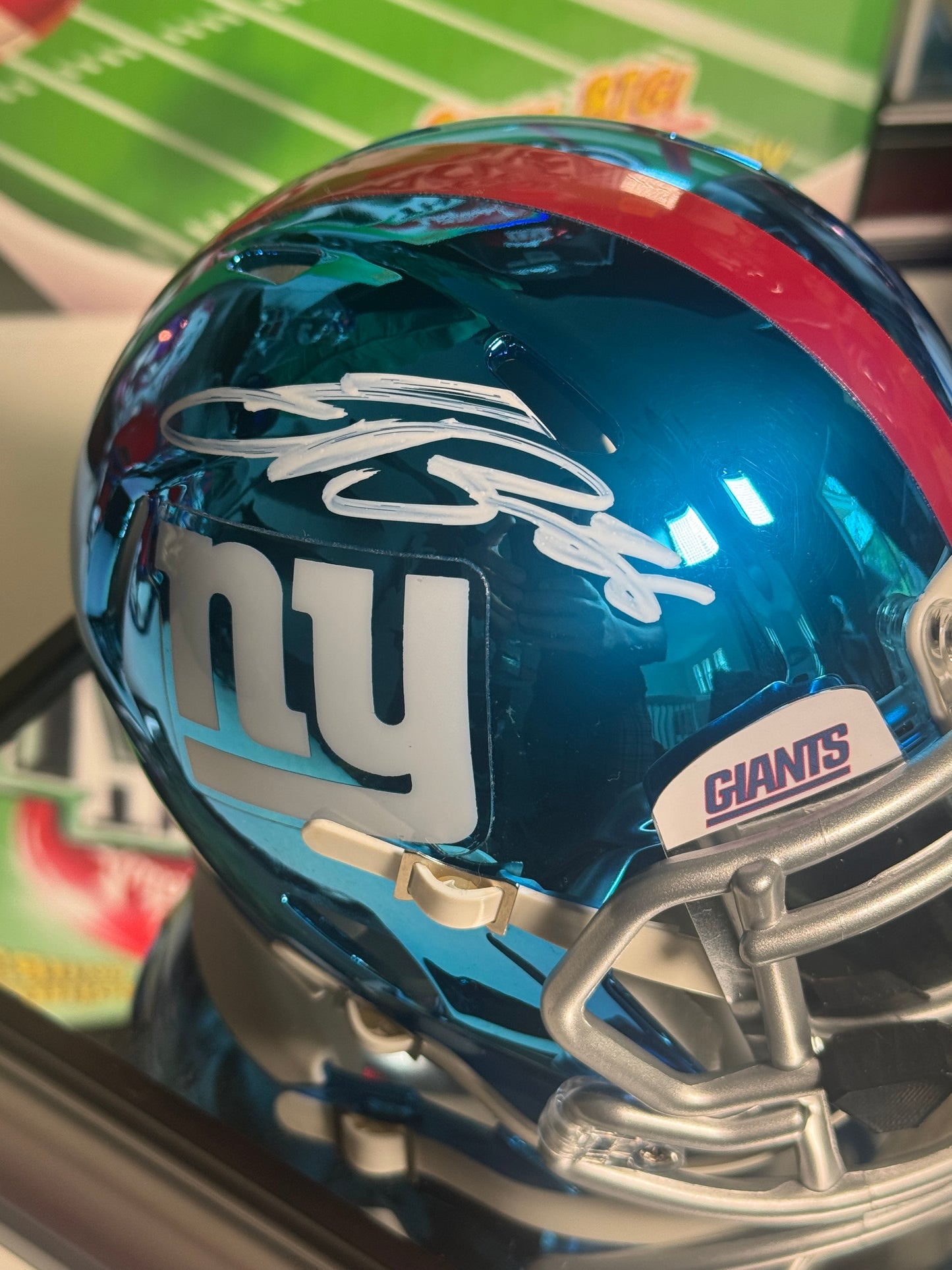 Saquon Barkley Signed Mini Helmet – Blue Chrome with Silver Visor – Beckett COA Included
