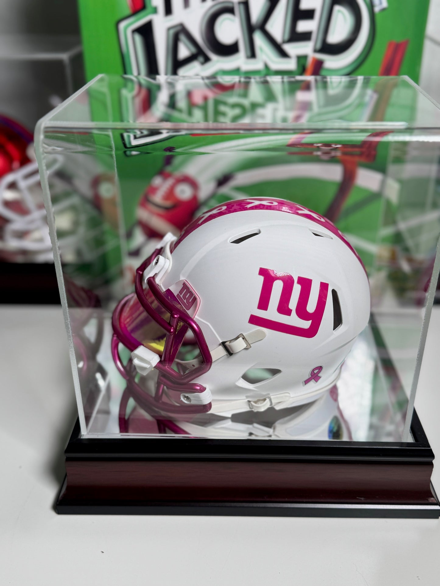 Beautifully signed one-of-a-kind Saquon Barkley pink mini helmet perfect for collectors