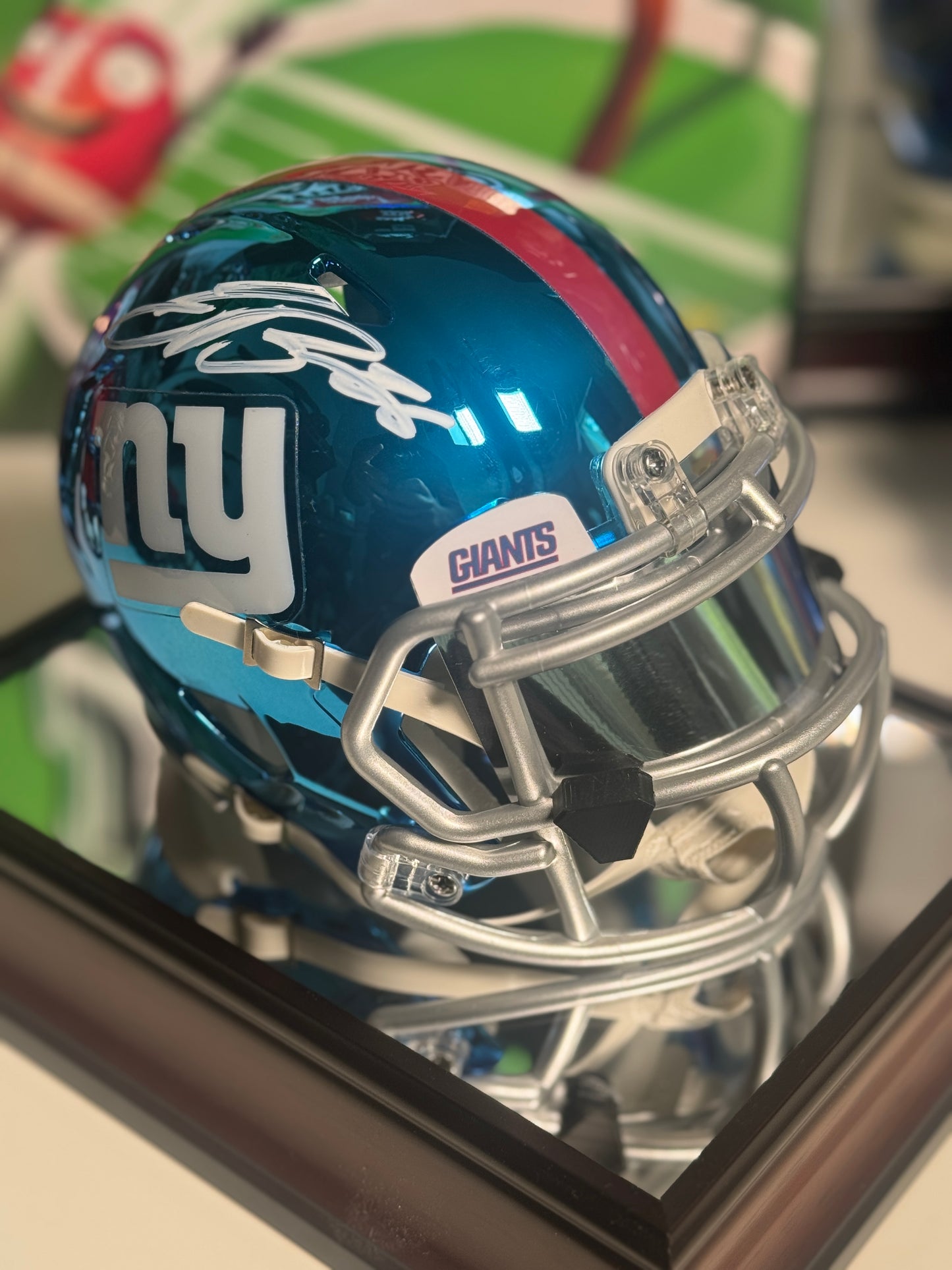 Saquon Barkley Signed Mini Helmet – Blue Chrome with Silver Visor – Beckett COA Included