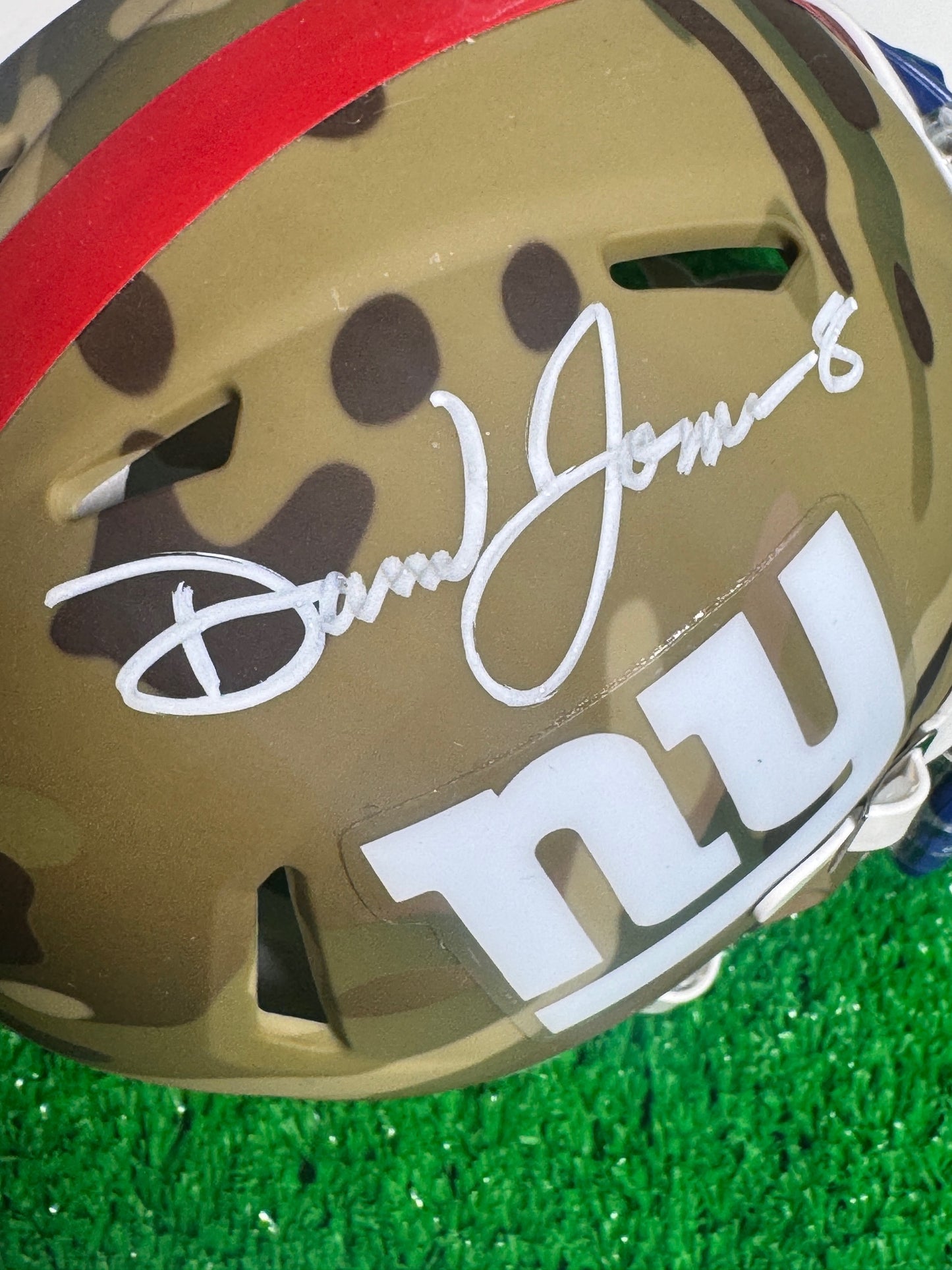 Daniel Jones signed Camo Top View