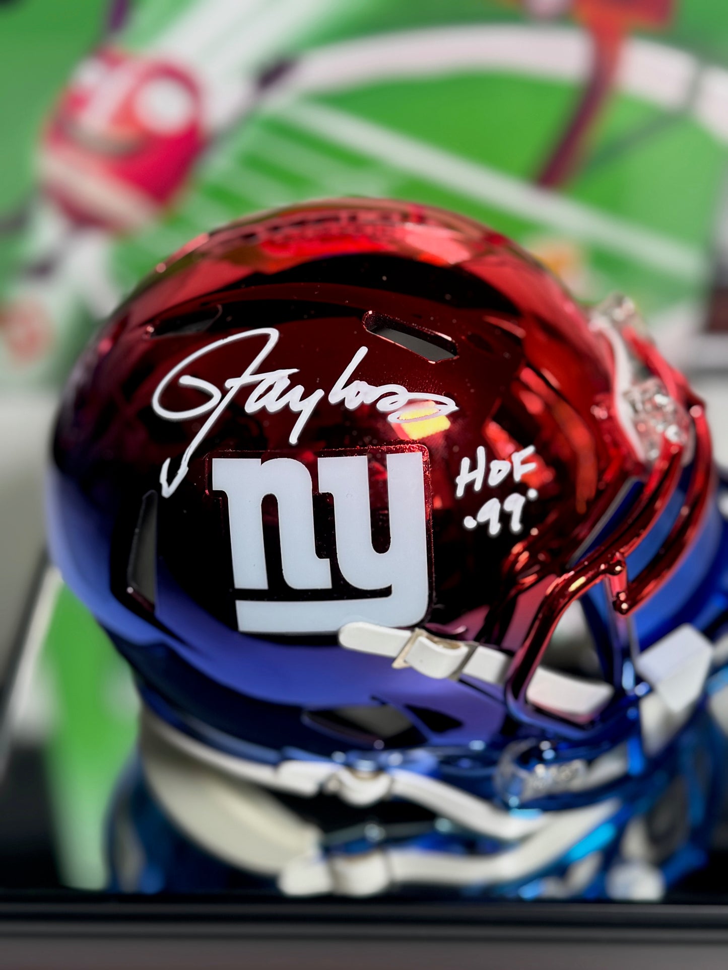 Lawrence Taylor Signed Mini Helmet – HOF ’99 Inscription – Beckett COA – Rare - Red & Blue Custom Design