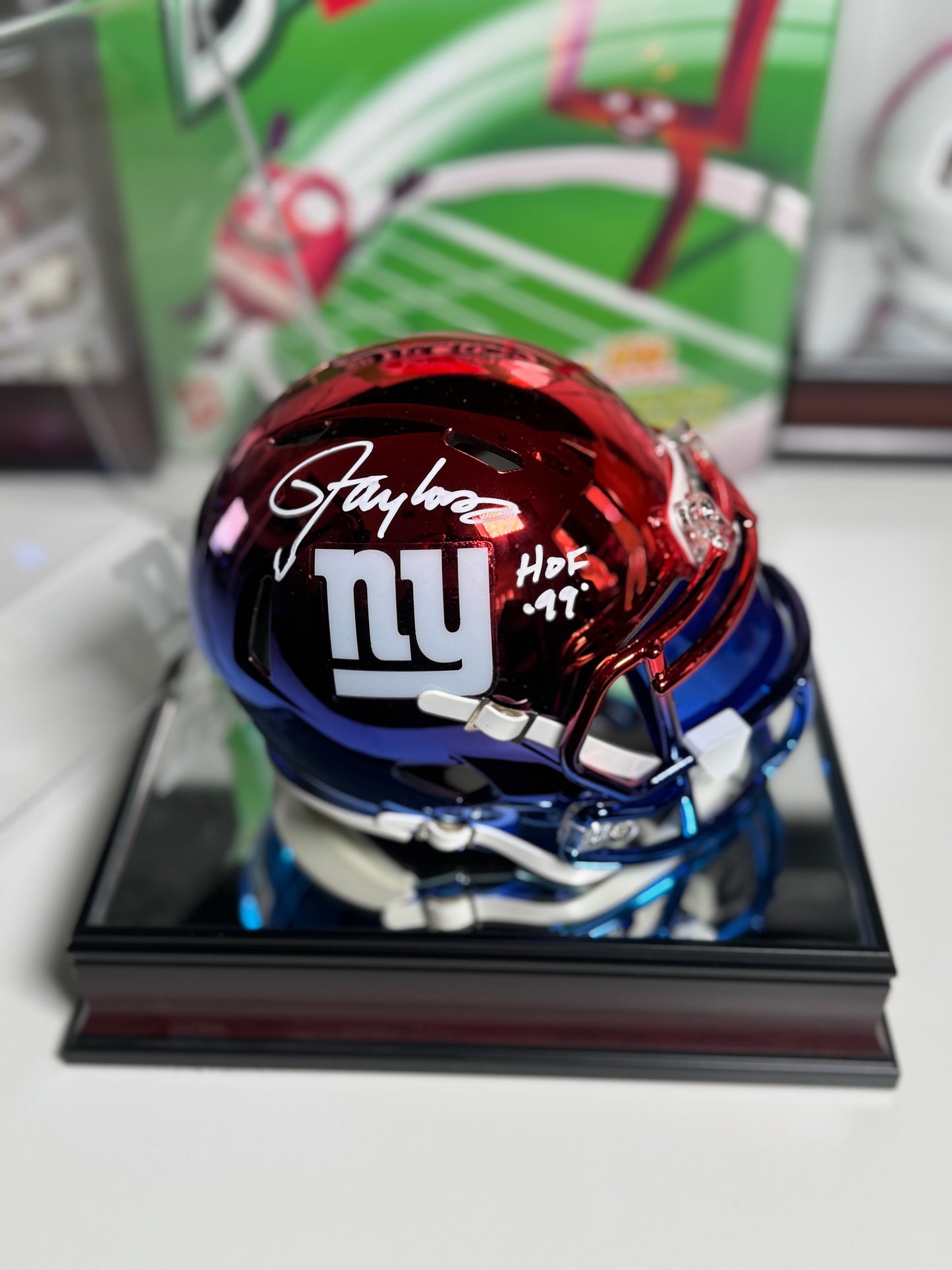 Lawrence Taylor Signed Mini Helmet – HOF ’99 Inscription – Beckett COA – Rare - Red & Blue Custom Design