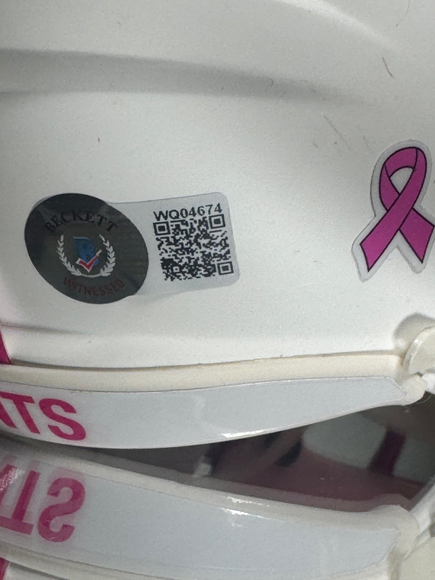 Saquon Barkley signature on pink NFL mini helmet