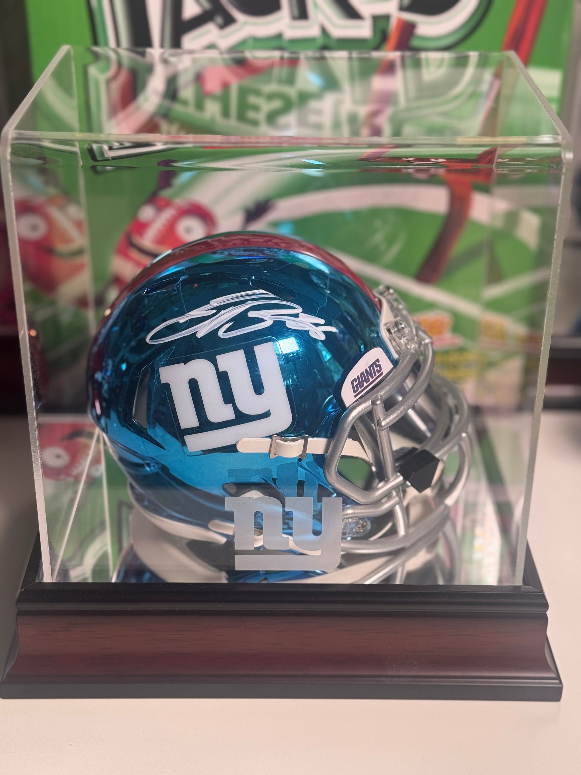 blue chrome football helmet Saquon Barkley Signed Mini Helmet – Blue Chrome with Silver Visor – Be – breakitopen.com