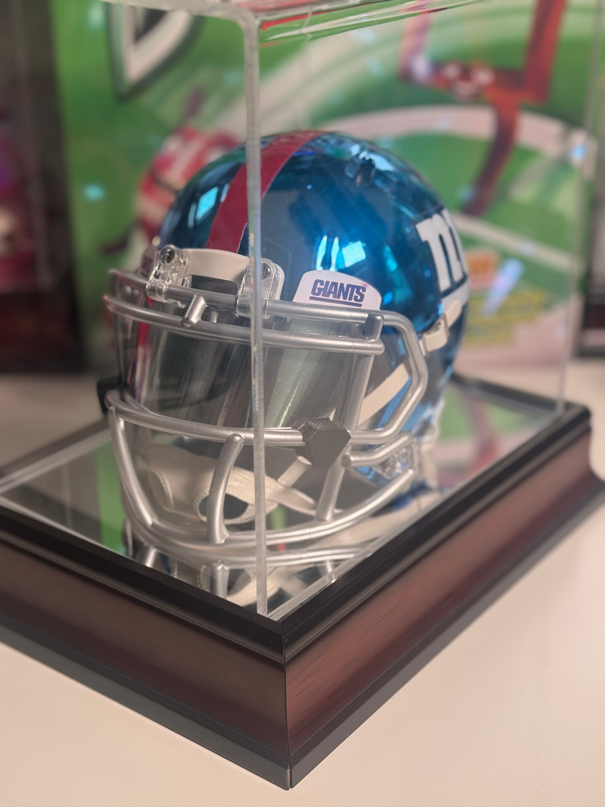 blue chrome football helmet Saquon Barkley Signed Mini Helmet – Blue Chrome with Silver Visor – Be – breakitopen.com