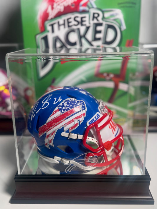 Devin Singletary signed Buffalo Bills USA-themed mini helmet with JSA COA in Fanatics case