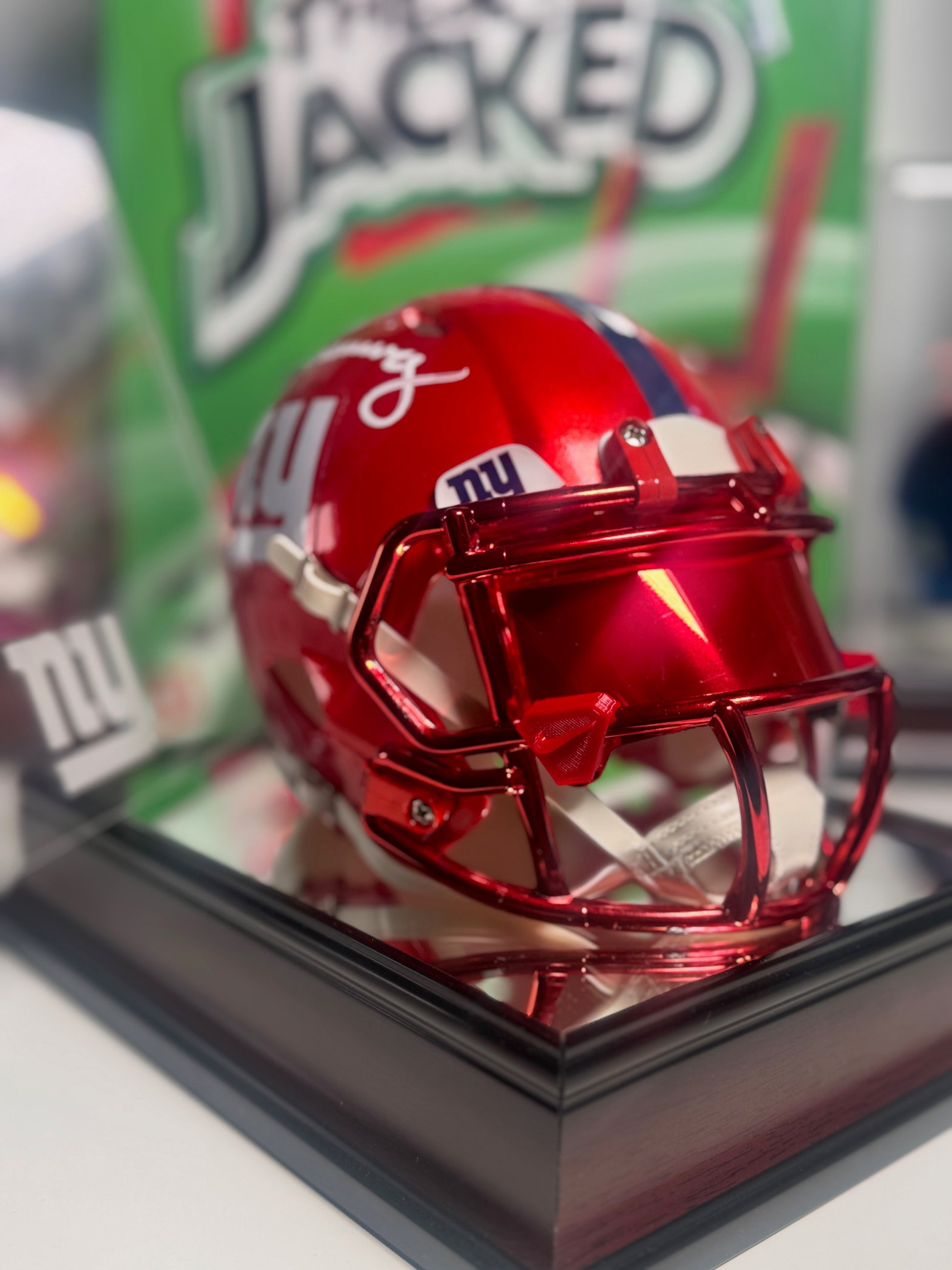 Eli Manning signed New York Giants red Flash mini helmet with blue stripe and Fanatics COA