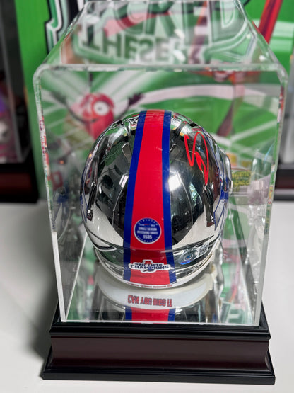 Fanatics display case housing Stefon Diggs signed Buffalo Bills chrome mini helmet