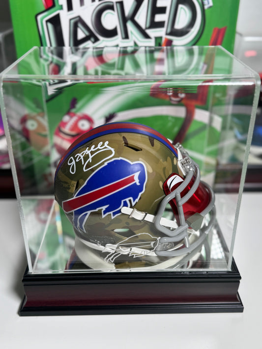 Jim Kelly Salute to Service Camo Signed Mini Helmet – Fanatics COA – One of a Kind Collectible