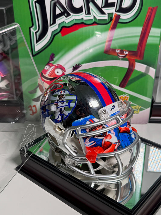 Stefon Diggs signed chrome Buffalo Bills mini helmet with red and blue stripe and custom bumpers